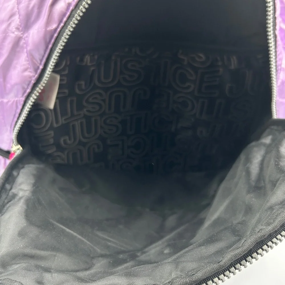 Justice Backpack Purple Girls Metallic Quilted Puffer NWT 13 W x 17 T x 3 D in